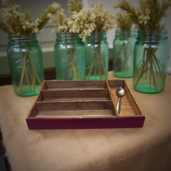 Rustic Flatware Tray, Old Wood Drawer Insert 13.5 in – Primitive Kitchen Organiz - Picture 5 of 10